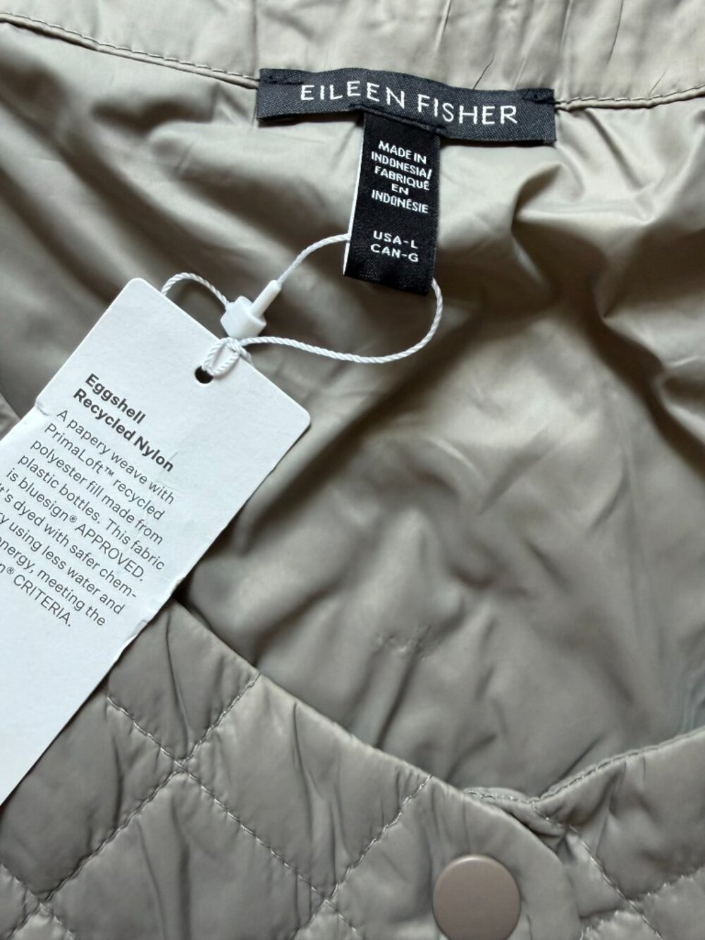 NWT Eileen Fisher Reed Eggshell Nylon Quilted Vest Sz L - Picture 5 of 6